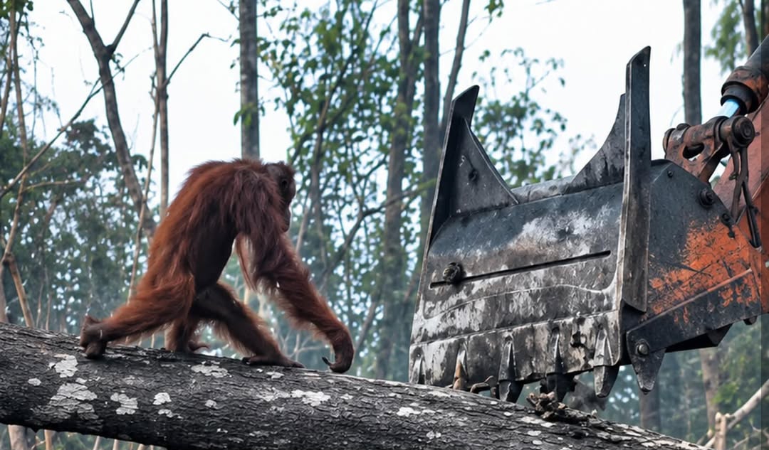 Orangutan Defying Excavator